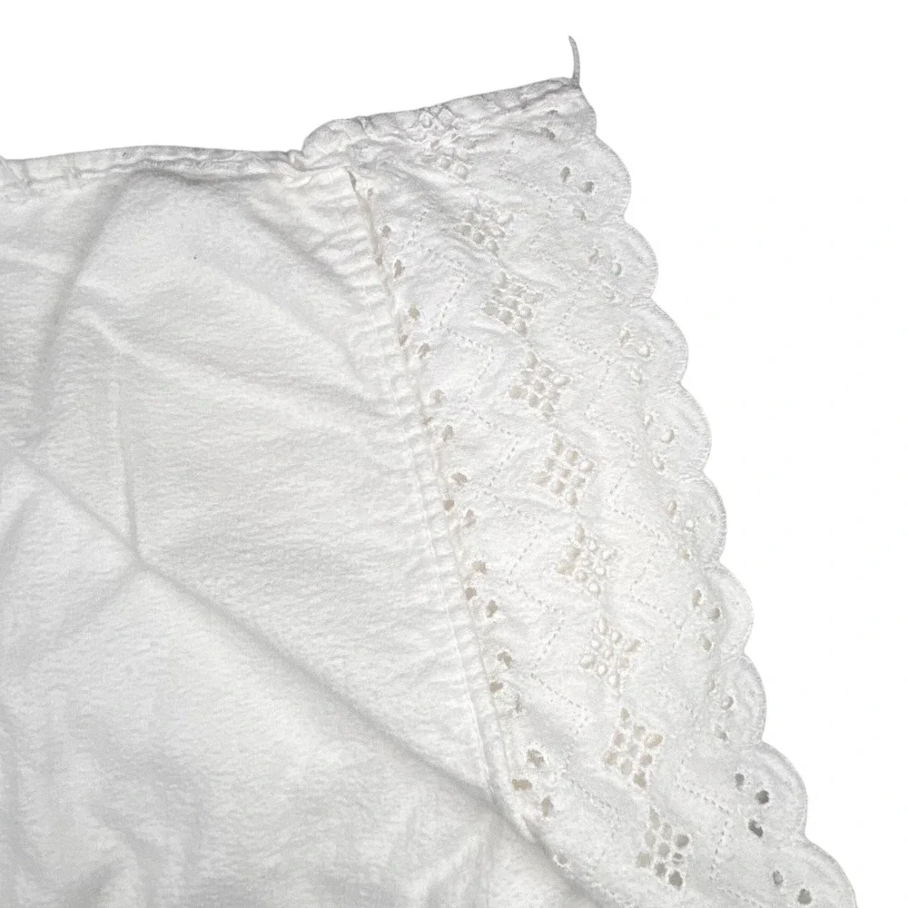 Cottagecore Shabby Chic Flat Sheet White Eyelet Lace Cotton Flannel KING